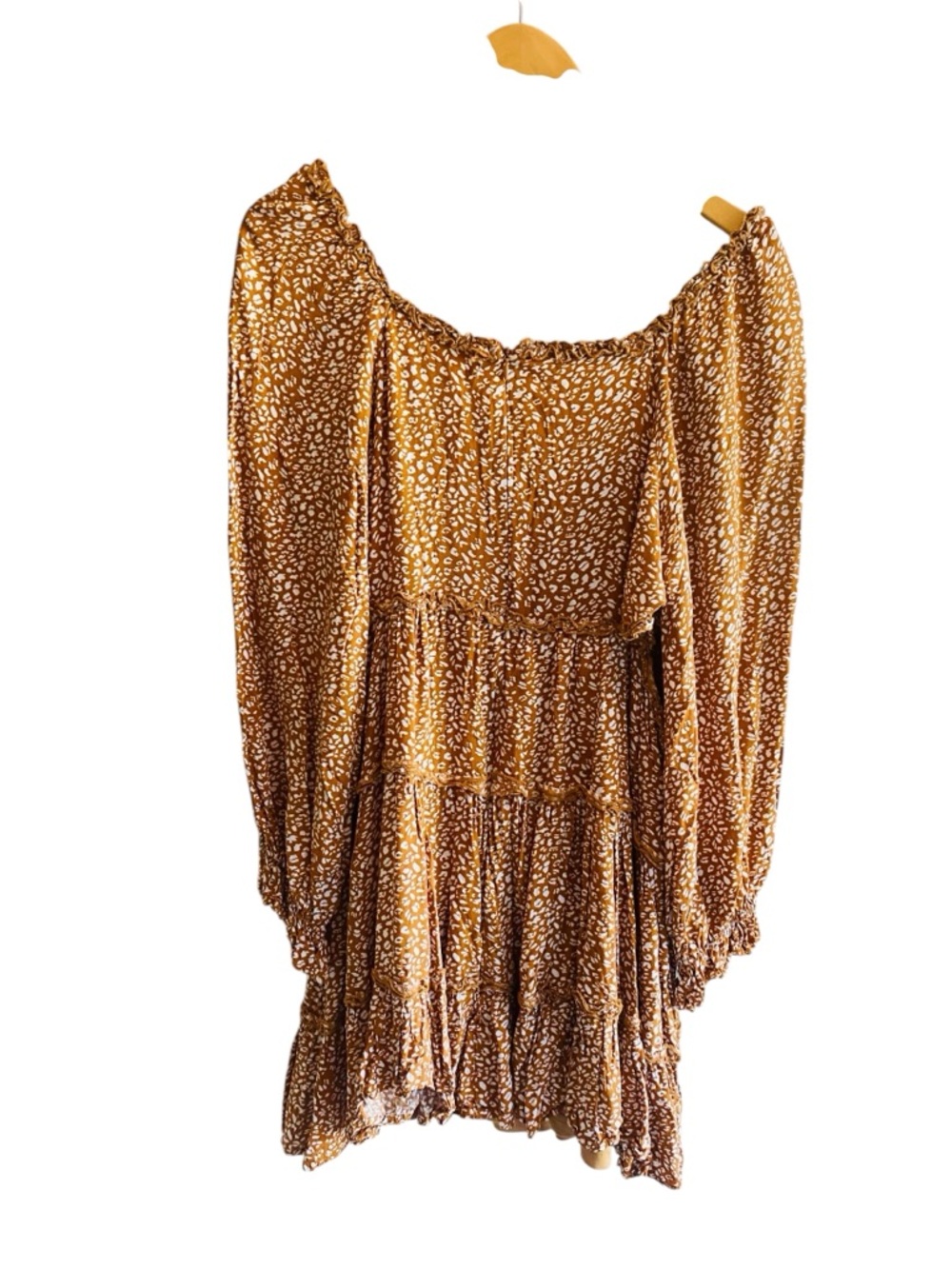 BAEVELY Brown Orange Long Sleeve Ruffle Skirt Side Cut Out Mini Dress Milkmaid - Picture 2 of 5